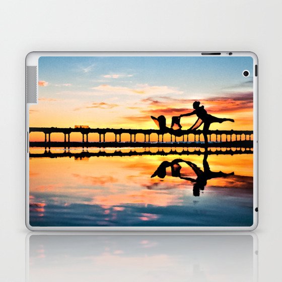 Dancer on Beach Reflection Sunset Digital Oil Painting Laptop & iPad Skin