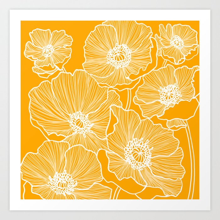 Saffron Yellow Poppies Art Print