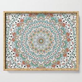 White and green floral mandala Serving Tray