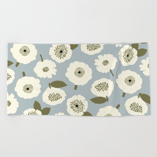 Floating Flowers Grey Beach Towel