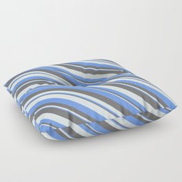 [ Thumbnail: Cornflower Blue, Dim Gray, and Light Cyan Colored Striped Pattern Floor Pillow ]