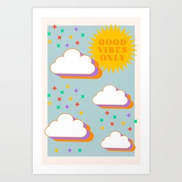 Good Vibes and Cute Clouds Retro Funky Print Art Print