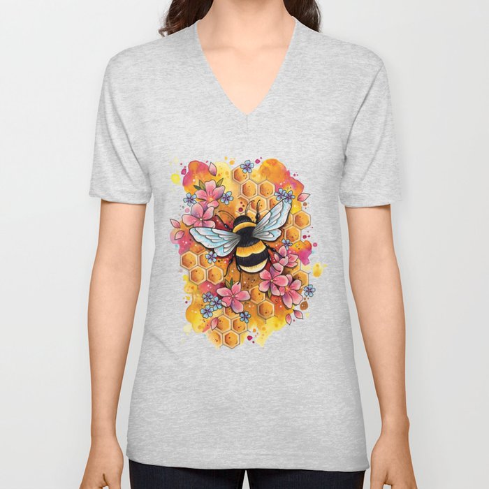 Neo Traditional Bee V Neck T Shirt