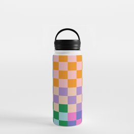 Checkerboard Collage Water Bottle | Offbeat, Whimsical, Graphicdesign, Geometric, Pattern, Vibrant, Modern, Retro, Playful, Checkered 