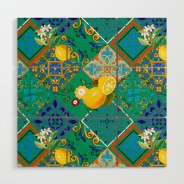 Tiles,mosaic,azulejo,quilt,Portuguese,majolica,lemons,citrus. Wood Wall Art