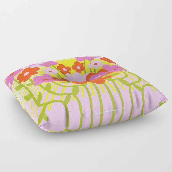 Sunny Spring Flowers Ombre Pink and Yellow Floor Pillow