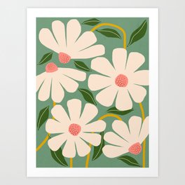 Wild Daisies - green Art Print