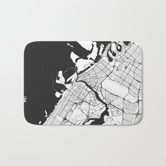 Dubai City Map Gray Bath Mat