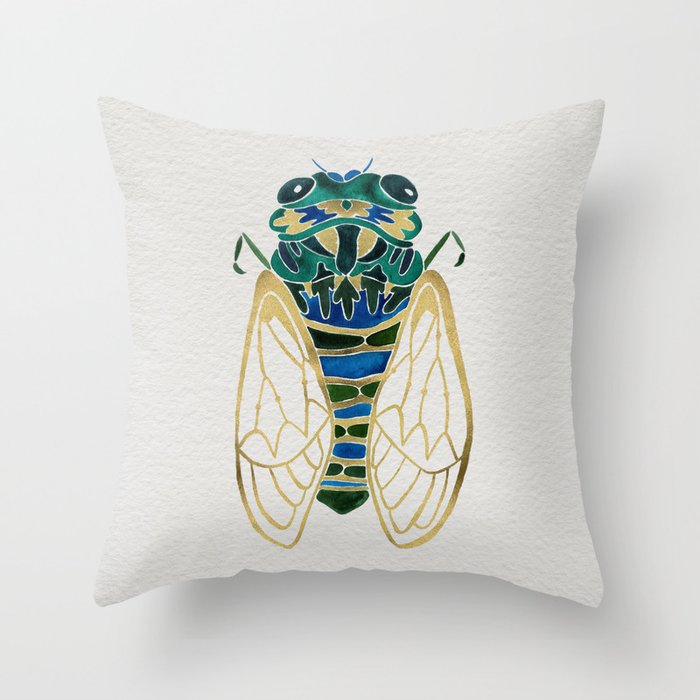 Green & Gold Cicada Throw Pillow