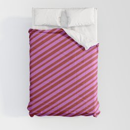 [ Thumbnail: Brown & Orchid Colored Lined/Striped Pattern Comforter ]