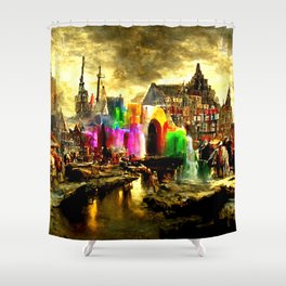 Medieval Town in a Fantasy Colorful World Shower Curtain