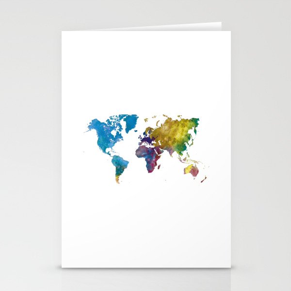 world map in watercolor-multicolor Stationery Cards