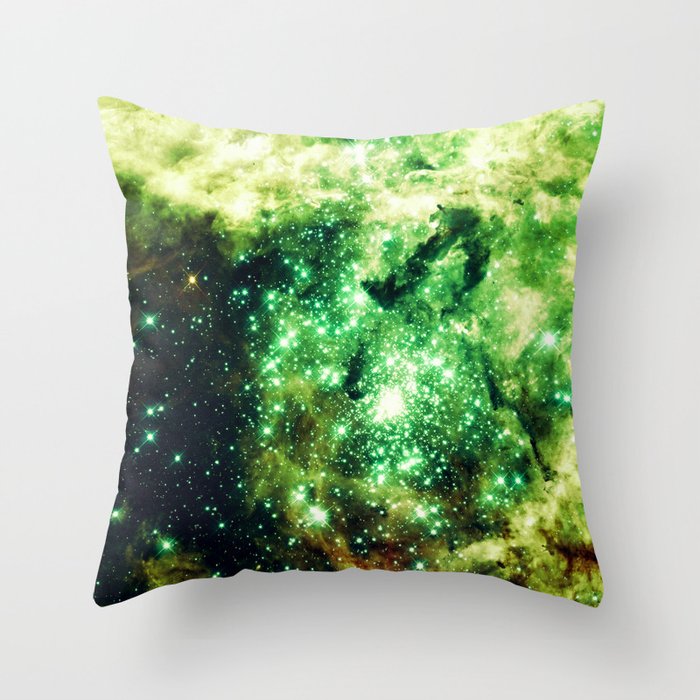 Lime Green Grass Galaxy Nebula Throw Pillow