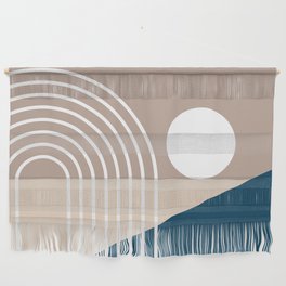 Sun Rainbow Beach Abstract 10 in Terracotta Brown Navy Blue Wall Hanging
