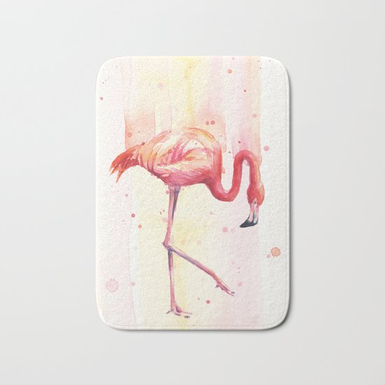 Pink Flamingo Rain | Facing Right Bath Mat