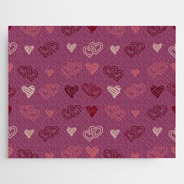 Hearts on a burgundy background. For Valentine's Day. Vector drawing for February 14th. SEAMLESS PATTERN WITH HEARTS. Anniversary drawing. For wallpaper, background, postcards. Jigsaw Puzzle