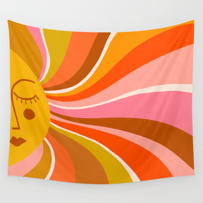 Sunshine Swirl – Retro Ochre Wall Tapestry