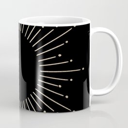 Sunburst White Gold Sands on Black Coffee Mug | Mid Century, Aztec, Yellow, Graphicdesign, Retro, Champagne, Mod, Sun, Metallic, Contemporary 