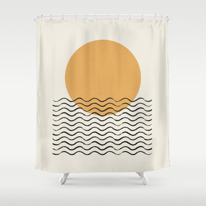 Ocean wave gold sunrise - mid century style Shower Curtain