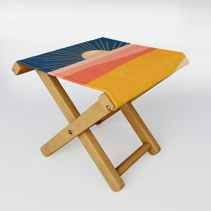 Here comes the Sun Folding Stool | Graphic-design, Minimal, Geo, Landscape, Modern, Abstract, Colorful, Sun, Desert, Nika