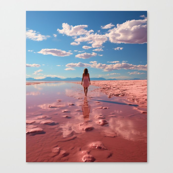 Tranquil Vacation: Woman Standing on Beach, Enjoying Solitude and Beauty of Nature Canvas Print