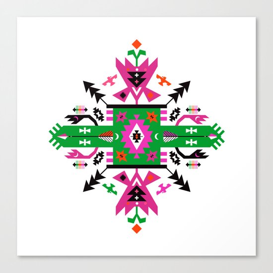 Fuchsia and Green Ethnic Aztec Ornament Canvas Print