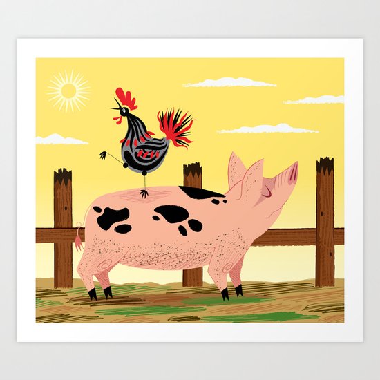 The Pig and The Rooster Art Print