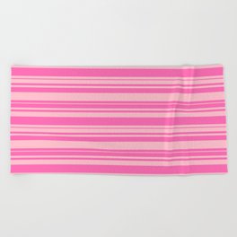 [ Thumbnail: Hot Pink and Pink Colored Striped Pattern Beach Towel ]
