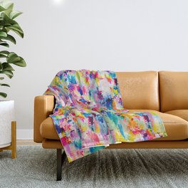 Bright Colorful Abstract Painting in Neons and Pastels Throw Blanket