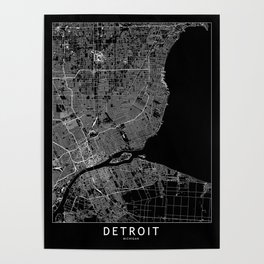Detroit Black Map Poster