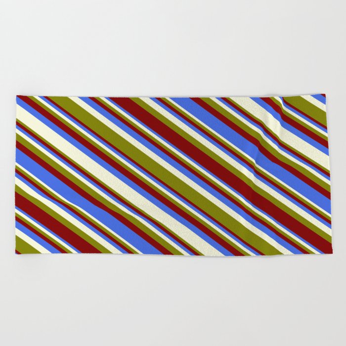 Green, Maroon, Royal Blue, and Beige Colored Stripes/Lines Pattern Beach Towel