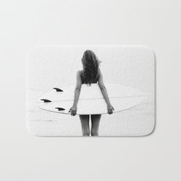 Surf Girl Bath Mat | Nature, Digital, Sports, Surf, Modern, Ocean, Summer, Coastal, Black And White, Collage 