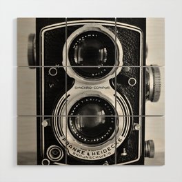 Vintage photograph camera art print- black and white retro rolleicord - film photography Wood Wall Art