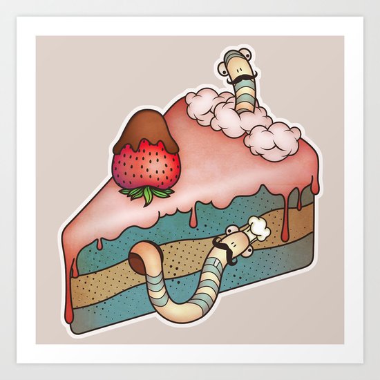 SWEET WORMS 3 - strawberry cake Art Print
