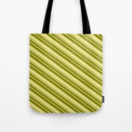 [ Thumbnail: Tan & Green Colored Striped Pattern Tote Bag ]