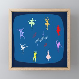 Colorful Ballerinas Blue Framed Mini Art Print