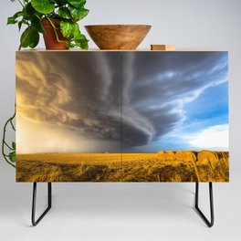 Panhandle Magic - Thunderstorm Advances Over Farm on Spring Day in Oklahoma Credenza