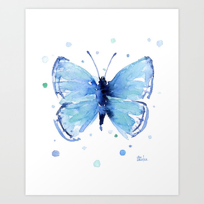 Blue Butterfly Watercolor | Vertical Print Art Print