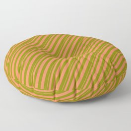 [ Thumbnail: Coral & Green Colored Striped Pattern Floor Pillow ]