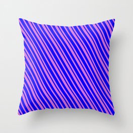 [ Thumbnail: Blue and Orchid Colored Pattern of Stripes Throw Pillow ]