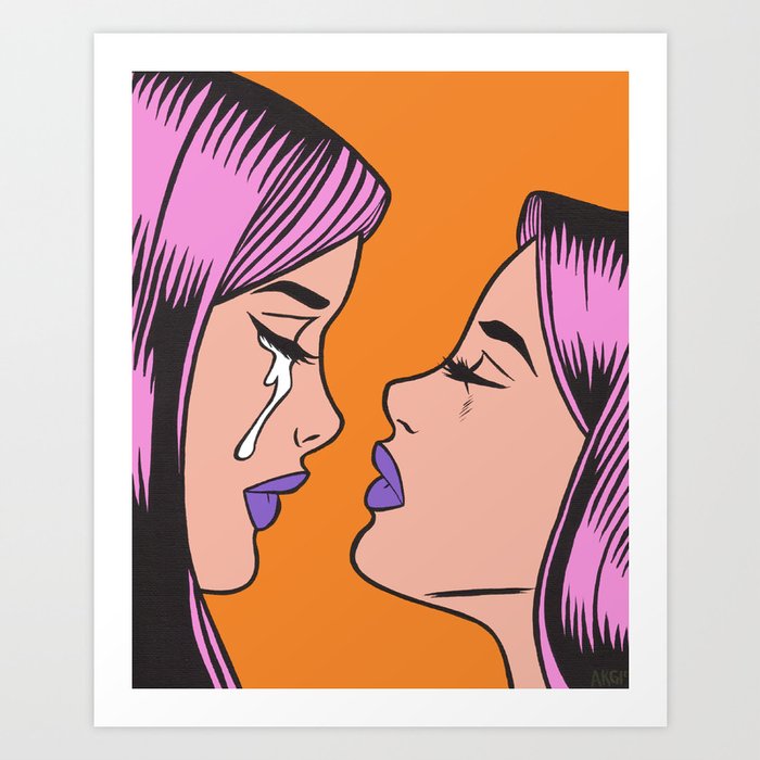 Two Crying Comic Girls Art Print