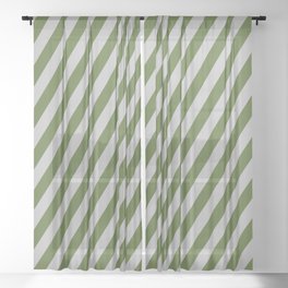 [ Thumbnail: Grey and Dark Olive Green Colored Stripes/Lines Pattern Sheer Curtain ]