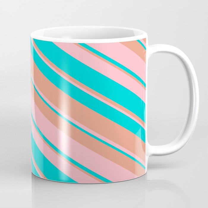 Dark Salmon, Light Pink & Dark Turquoise Colored Stripes Pattern Coffee Mug
