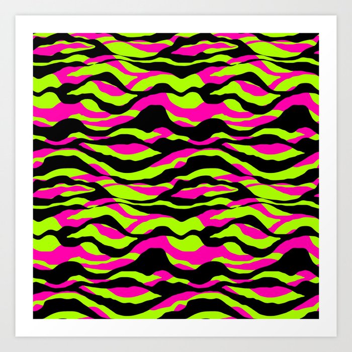 Neon Green Pink Black Wavy Pattern Art Print