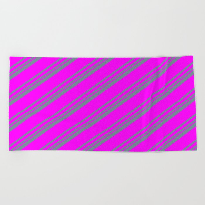 Light Slate Gray and Fuchsia Colored Lines/Stripes Pattern Beach Towel