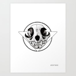 Stay Rad - Cat Skull Art Print | Black and White, Animal, Scary, Illustration 