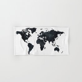 World Map in Black and White Ink on Paper Hand & Bath Towel