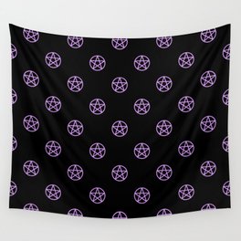 Purple Pentacle Pattern on Black Wall Tapestry