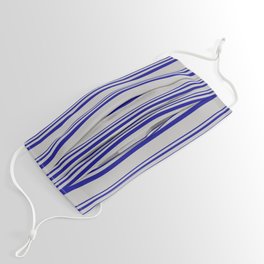 [ Thumbnail: Dark Blue and Grey Colored Pattern of Stripes Face Mask ]