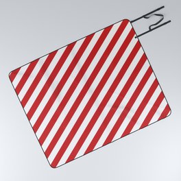 Red and White Candy Cane Stripes, Thick Angled Lines Festive Christmas Picnic Blanket